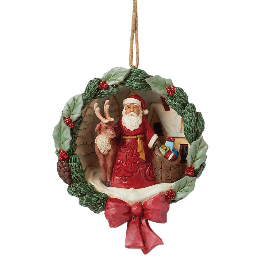 Santa and Reindeer Wreath Ornament